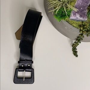 Caviar Faux Leather wide Black Rectangle Buckle Belt women’s